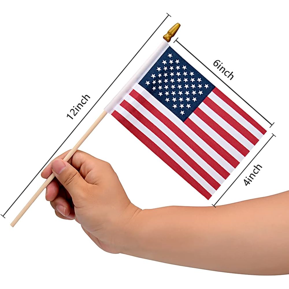 12 Pack Small American Flags On Stick Small Us Flags/Mini American Flags For Outside 4X6 Inch American Hand Held Stick Flags With Kid-Safe Spear Top, Patriotic Veterans Day Decorations, 4Th Of July Decorations