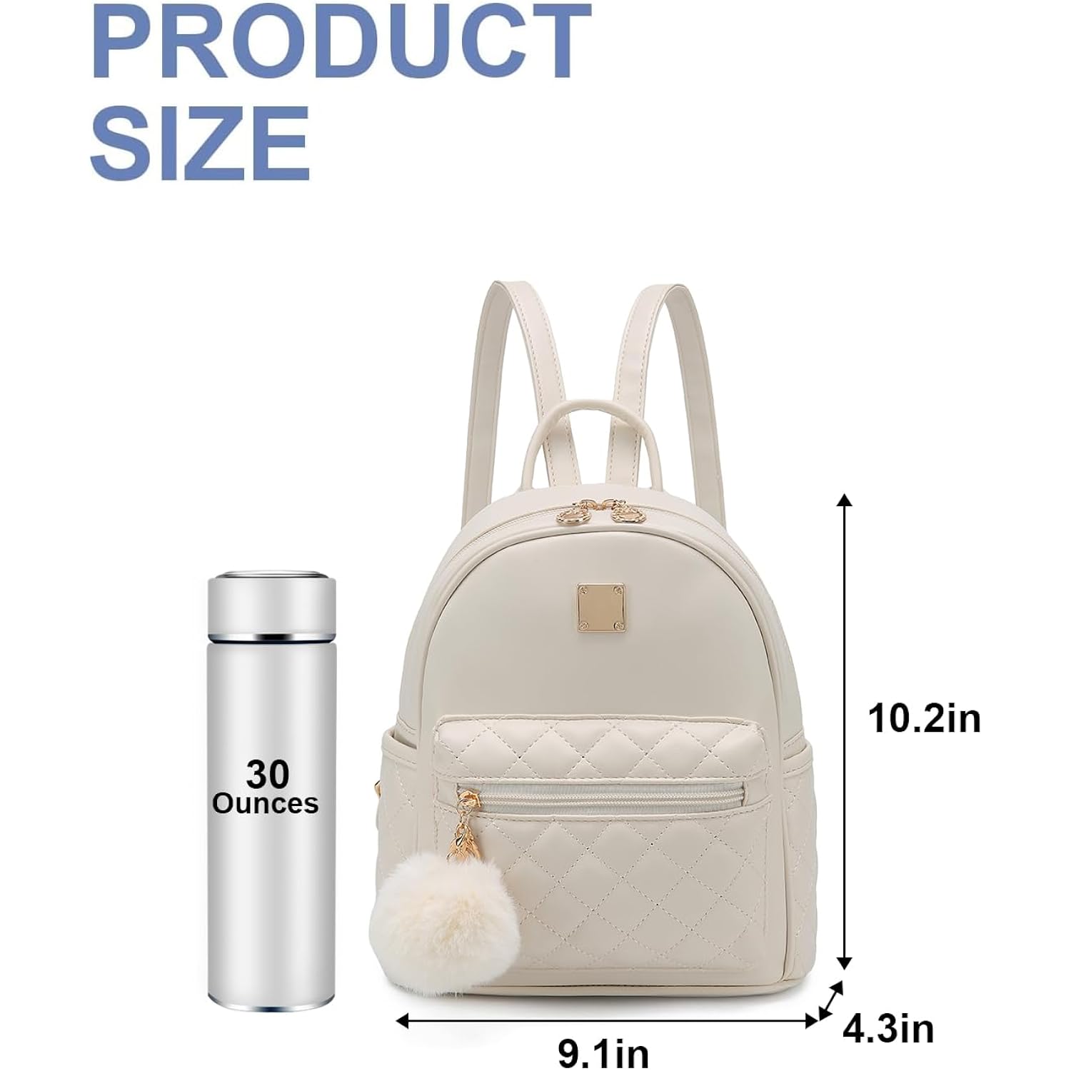 Girls Fashion Mini Backpack Purse Small Cute Plaid Leather Women Backpacks Little Bag (Ivory)