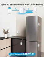 Goveelife Wifi Refrigerator Thermometer Sensor With Alarm, 2-Pack & Gateway | Monitor Fridge/Freezer Temp Remotely With App Alerts & Buzzer 230Ft Range. For Kitchen/Hot Tub, Only Support 2.4G Wi-Fi