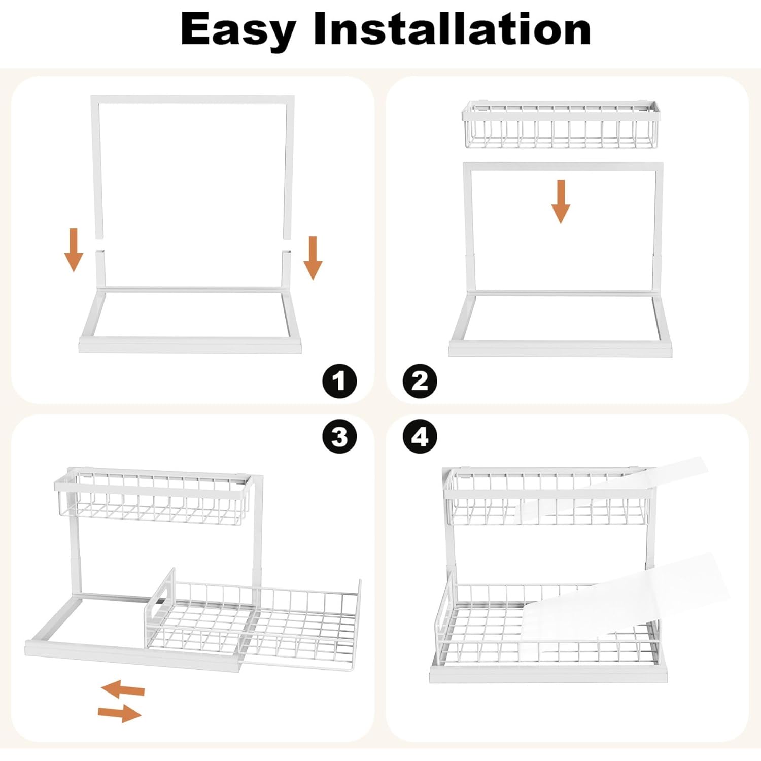 REALINN Under Sink Organizer, Pull Out Cabinet Organizer, 2 Tier Metal Slide Out Shelf with L Shaped Design for Kitchen, Bathroom, Laundry, and Utility Cabinet Storage for Deep Cabinets, White, 2 Pack
