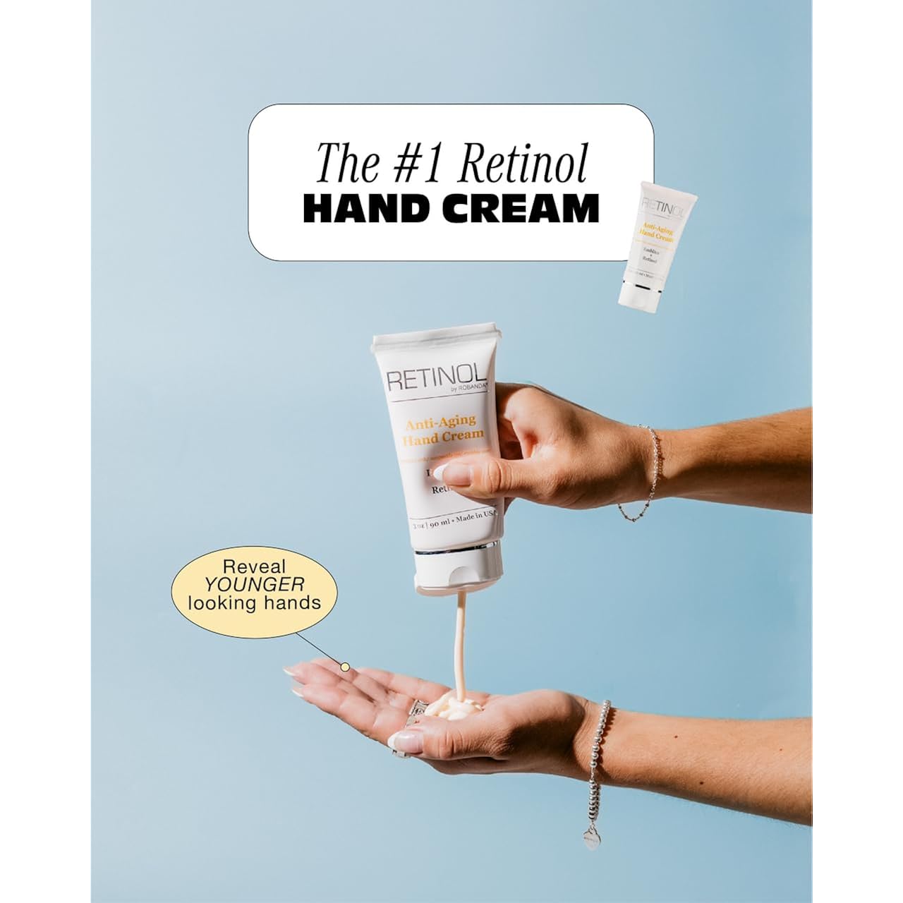 Robanda Retinol Anti-Aging Hand Cream - Hydrating & Moisturizing Hand Lotion with Anti-Aging Formula to Help Prevent Wrinkles & Reduce Fine Lines, 3 oz, Lightly Scented