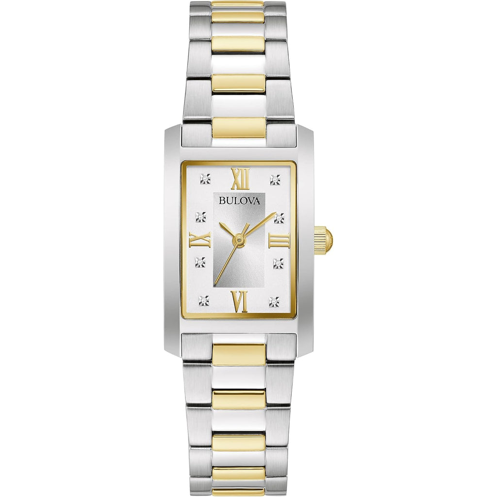 Bulova Ladies' Classic Diamond Two-Tone Stainless Steel 3-Hand Quartz Watch, Rectangle