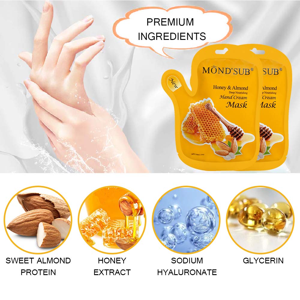 MOND'SUB 5 Pairs of Honey and Almond Best Hydrating Hand & Nail Mask - Best Deep Moisturizing Gloves for Dry Hands