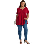 LARACE Plus Size Tops for Womens T Shirts Button Down Summer Clothes Short Sleeve Tunics Casual V Neck Blouses