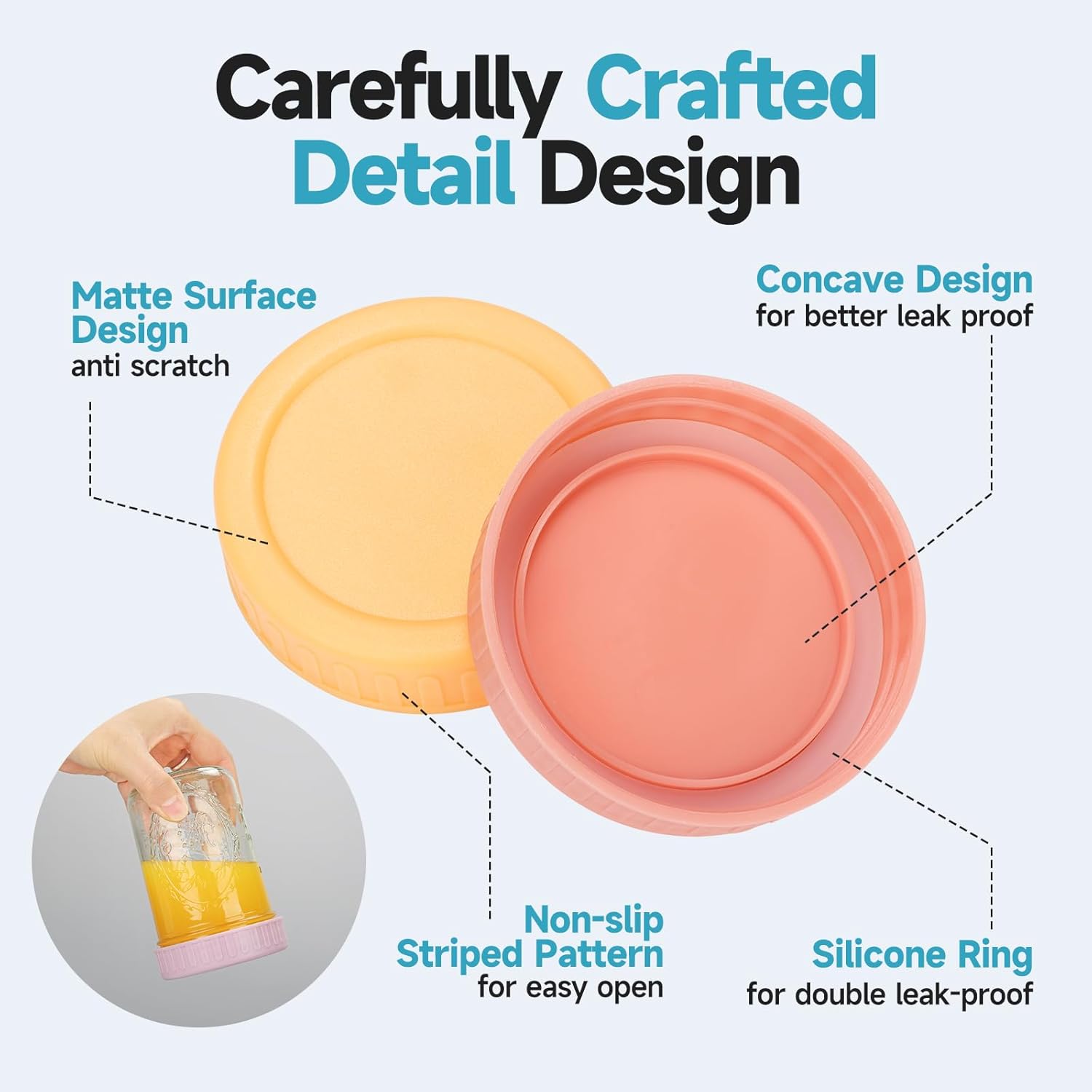 [16 Piece]8 Wide Mouth + 8 Regular Mouth Mason Jar Lids, Multi Color Plastic Lids for Mason Jars with Silicone Rings, Thickened Leak-Proof Canning Lids Regular Wide Mouth