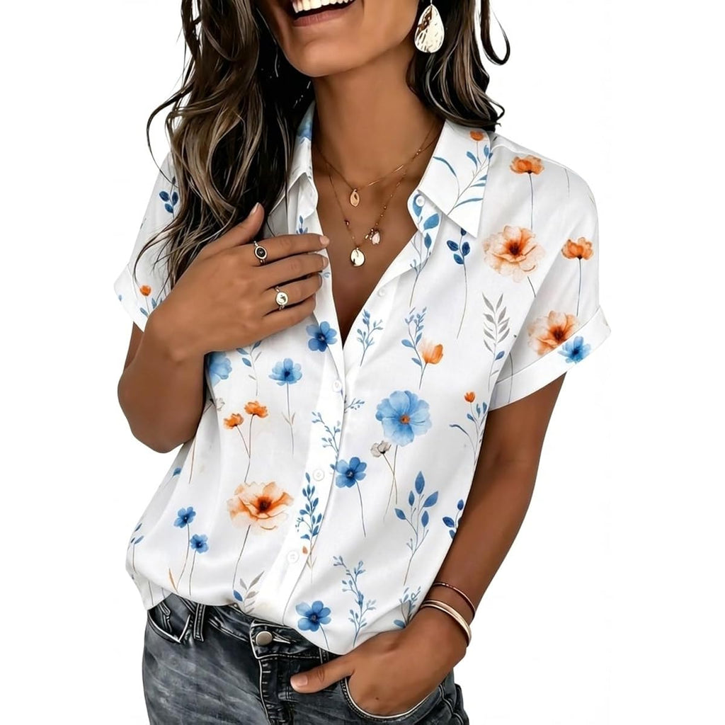 Women Blouses Short Sleeve Button Down Shirts Business Casual Dressy Work Tops Summer Spring Clothes