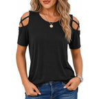 Women's Summer Tops Short Sleeve Cold Shoulder Tops T-Shirts for Women Spring Summer Tops Loose Fit Tunic 2026