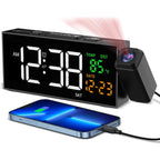 Projection Clock For Bedroom Ceiling, Alarm Clocks With 180° Rotatable Projector, Date Temperature And Weekday, Manual Dst, 5 Brightness, 10 Ringtones, 4 Volumes And Snooze (Black)