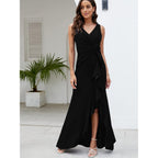 Fqa Formal Evening Dresses For Women Elegant Evening Party Prom Dress Long Sexy V Neck Sleeveless Split Wrap
