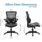 Office Chair Ergonomic Desk Chair, Computer PU Leather Home Office Chair, Swivel Mesh Back Adjustable Lumbar Support Flip-up Arms Executive Task Chair