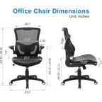 Office Chair Ergonomic Desk Chair, Computer Pu Leather Home Office Chair, Swivel Mesh Back Adjustable Lumbar Support Flip-Up Arms Executive Task Chair