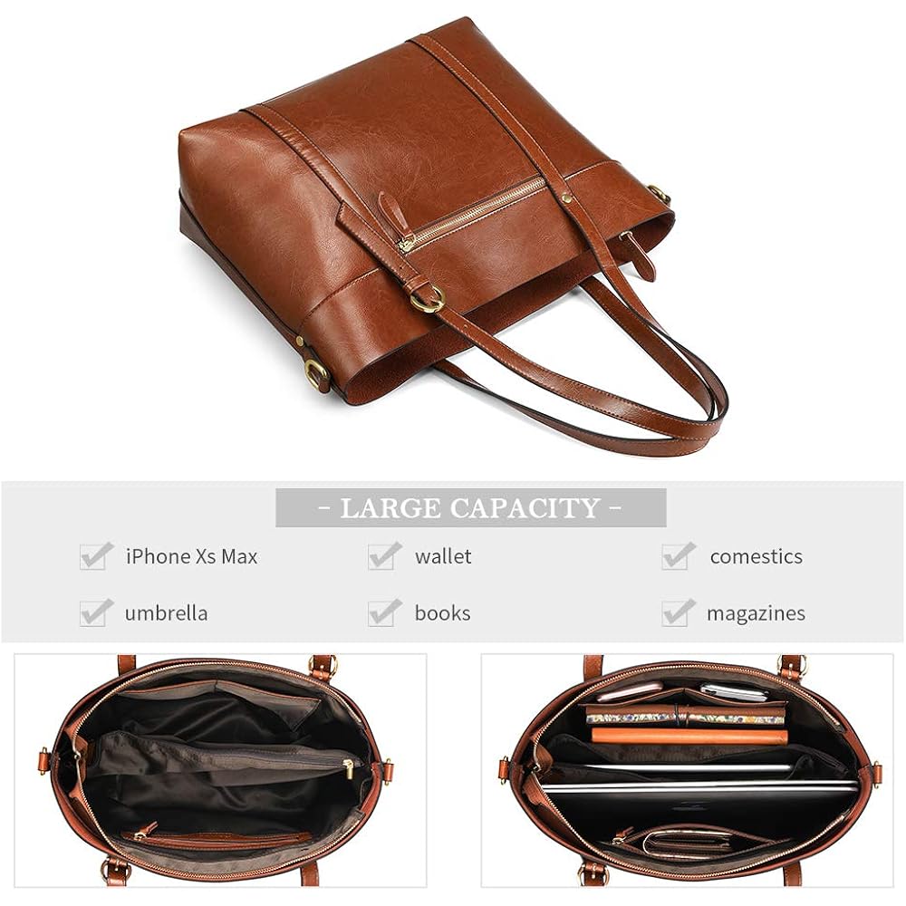 Kattee Genuine Leather Women Tote Bag Soft Handbags Vintage Shoulder Purses Fashion Top Handle Bag Large Capacity