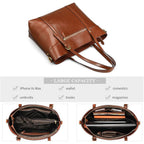 Kattee Genuine Leather Women Tote Bag Soft Handbags Vintage Shoulder Purses Fashion Top Handle Bag Large Capacity