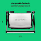 Chefman Electric Panini Press Grill, Compact 2-Slice Sandwich Maker, Non-Stick Coated Plates, Opens 180 Degrees, Dishwasher Safe, Removable Drip Tray, Stainless Steel/Black