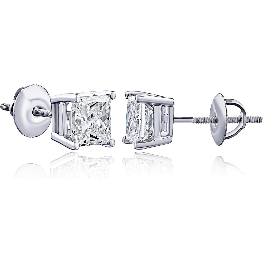 The Diamond Channel CERTIFIED 1 to 6 Carat LAB GROWN Princess-Cut Diamond Stud Earrings Round Cut 4 Prong Screw Back (F-G Color, VS1-VS2 Eye Clean Clarity)