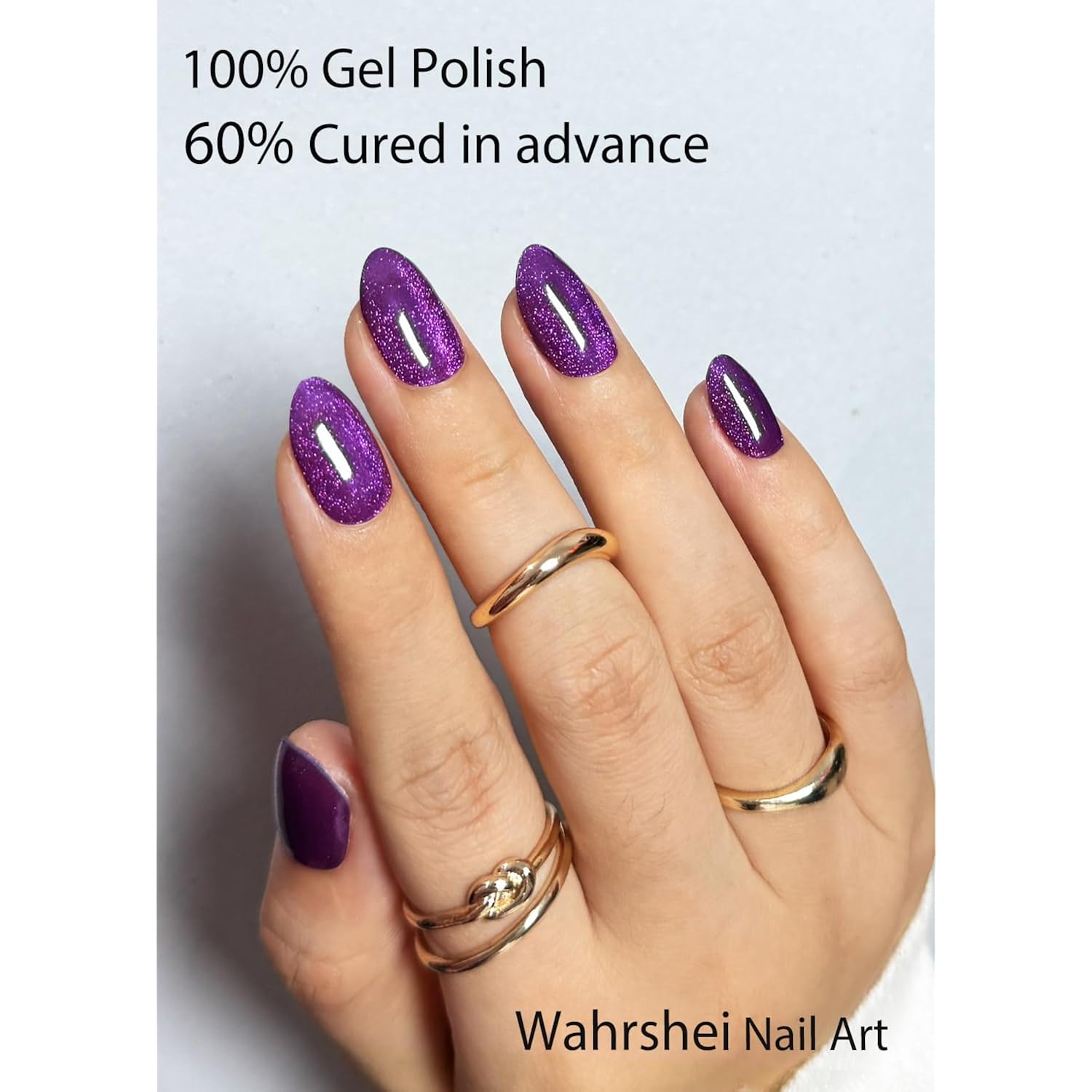 Semi Cured Gel Nail Strips, Purple Cat Eye 20pcs Adhesive UV Sticker, Wraps for Home Manicure DIY