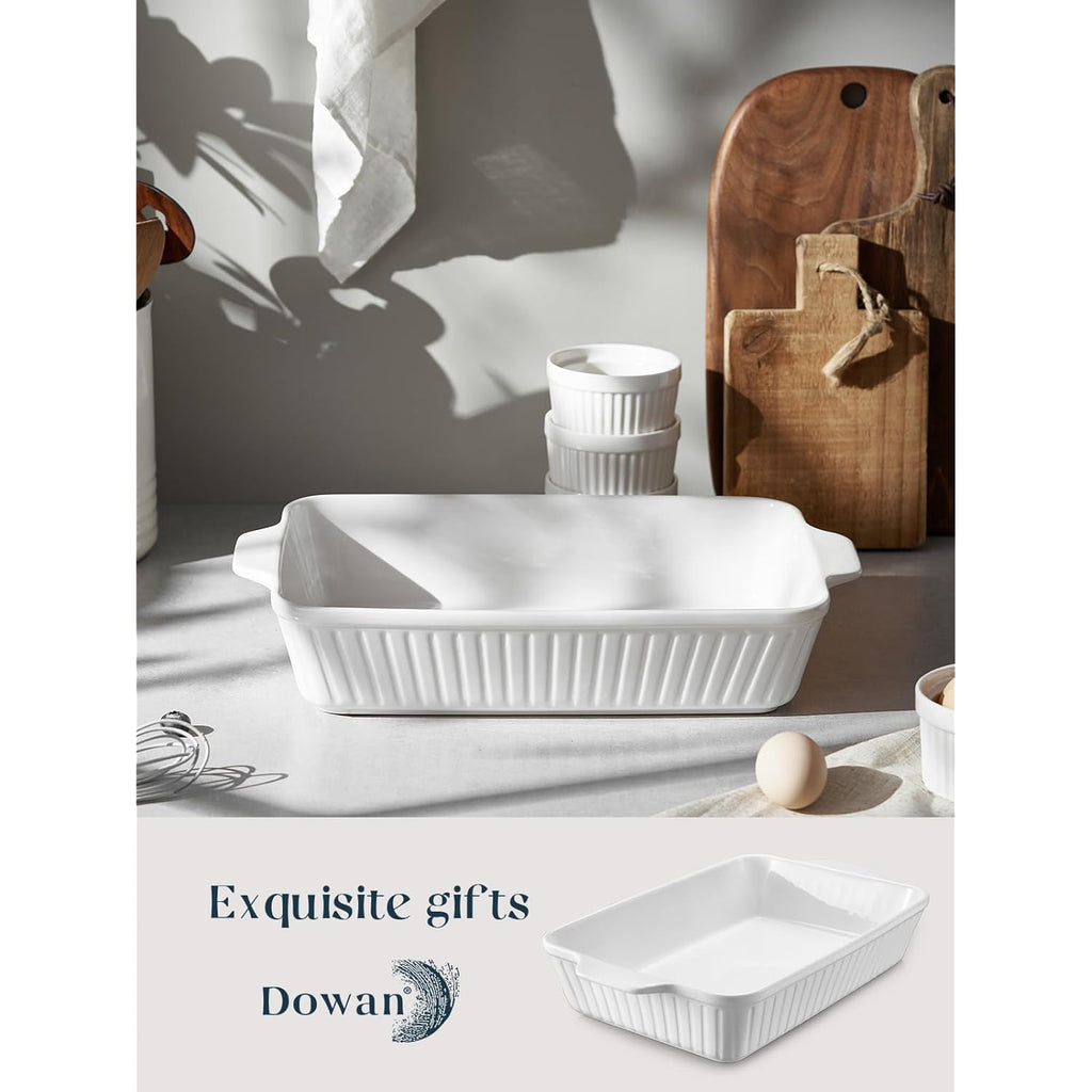 DOWAN Casserole Dish, 9x13 Ceramic Baking Dish, Large Lasagna Pan Deep for Oven, 4.2 Quarts Baking Pan with Handles, Oven Safe and Durable Bakeware for Lasagna, Home Decor, Wedding Gift, Soft White