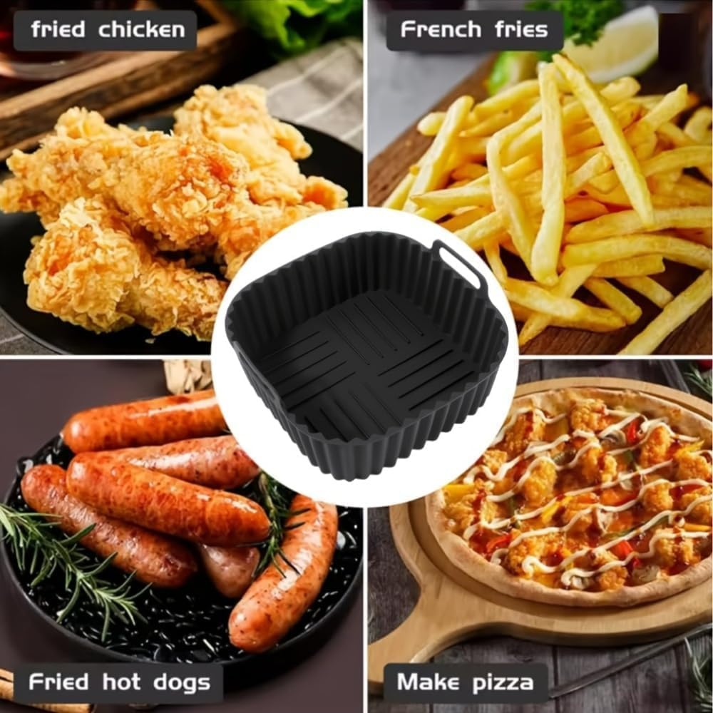 Air Fryer Silicone Liners Square 2 Pack 8 Inch Airfryer Liners 4-7 QT Reusable Air Fryer Liners Pot Oven Liner Baking Tray, Basket Mat Bowl Accessories Kitchen (BPA-free)