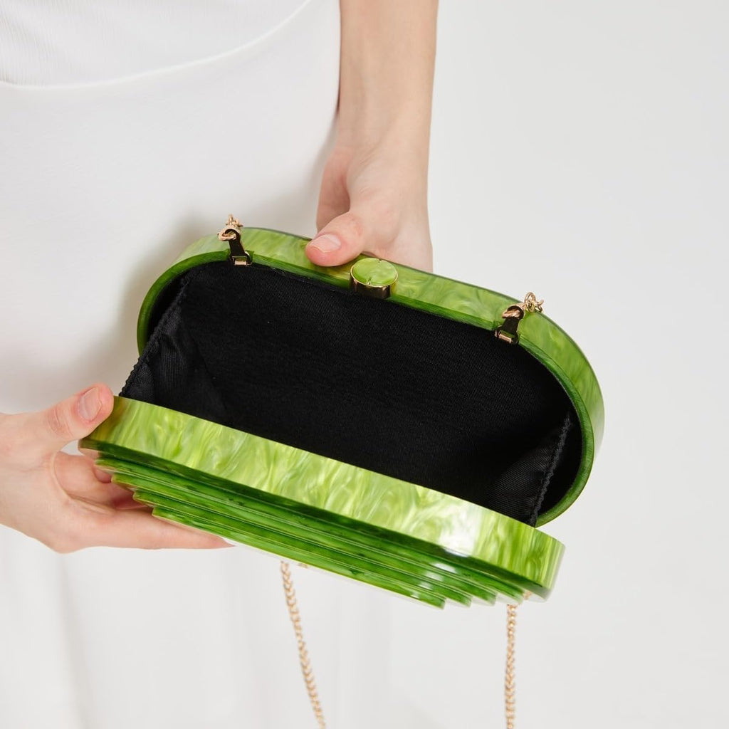 Acrylic Evening Clutch Bag For Women Shell Shape Shoulder Crossbody Bag Glitter Marble Purse Handbag