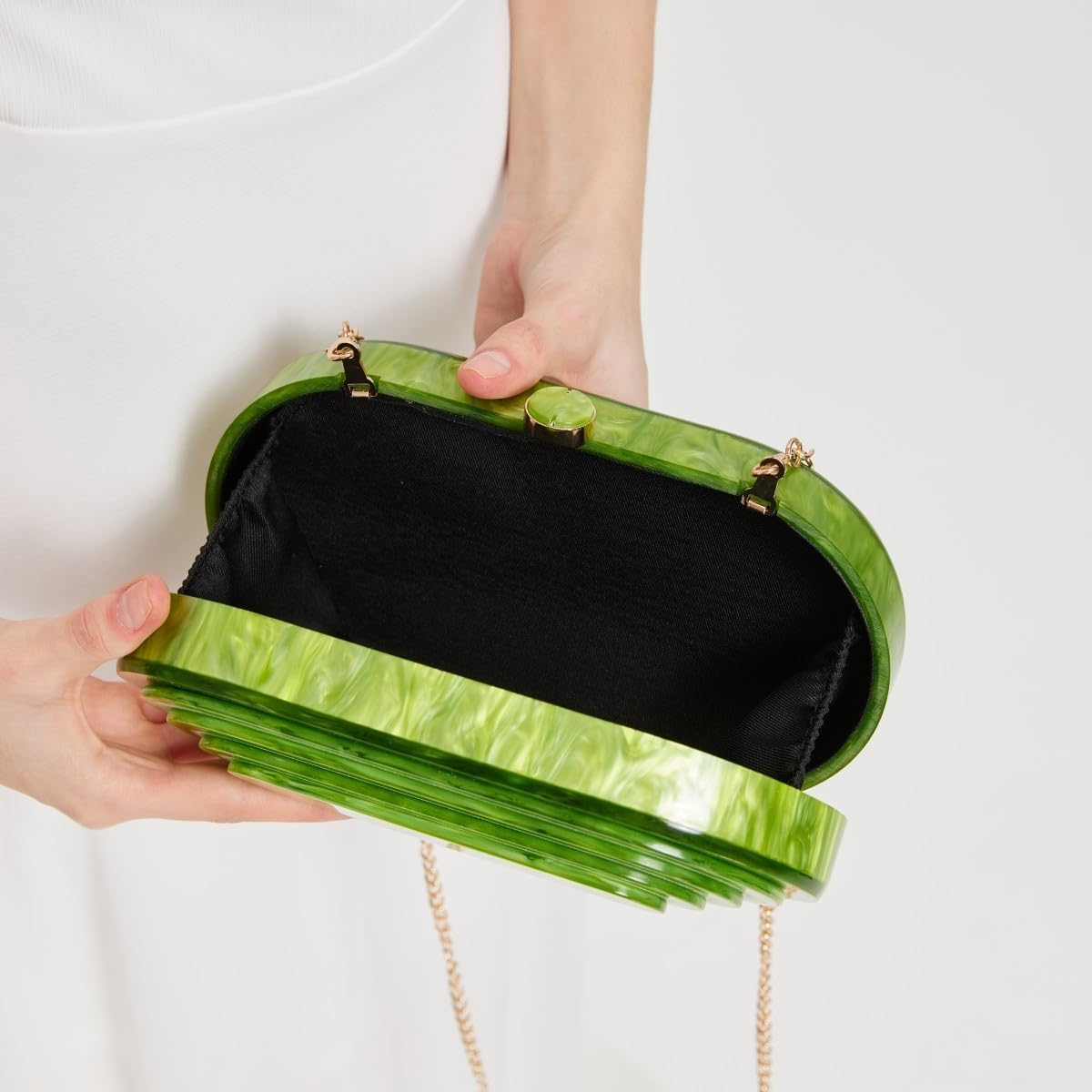 Acrylic Evening Clutch Bag For Women Shell Shape Shoulder Crossbody Bag Glitter Marble Purse Handbag