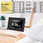 Ainftime Dst Clock With Day And Date For Elderly-3 Display Digital Calendar Alarm Day Dementia Alzheimers Clock With Extra Large Display (7In Black)