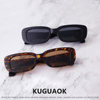 Retro Rectangle Sunglasses Women and Men Vintage Small Square Sun Glasses UV Protection Glasse 2 Pack Black+leopard Frame Full Brown Lens