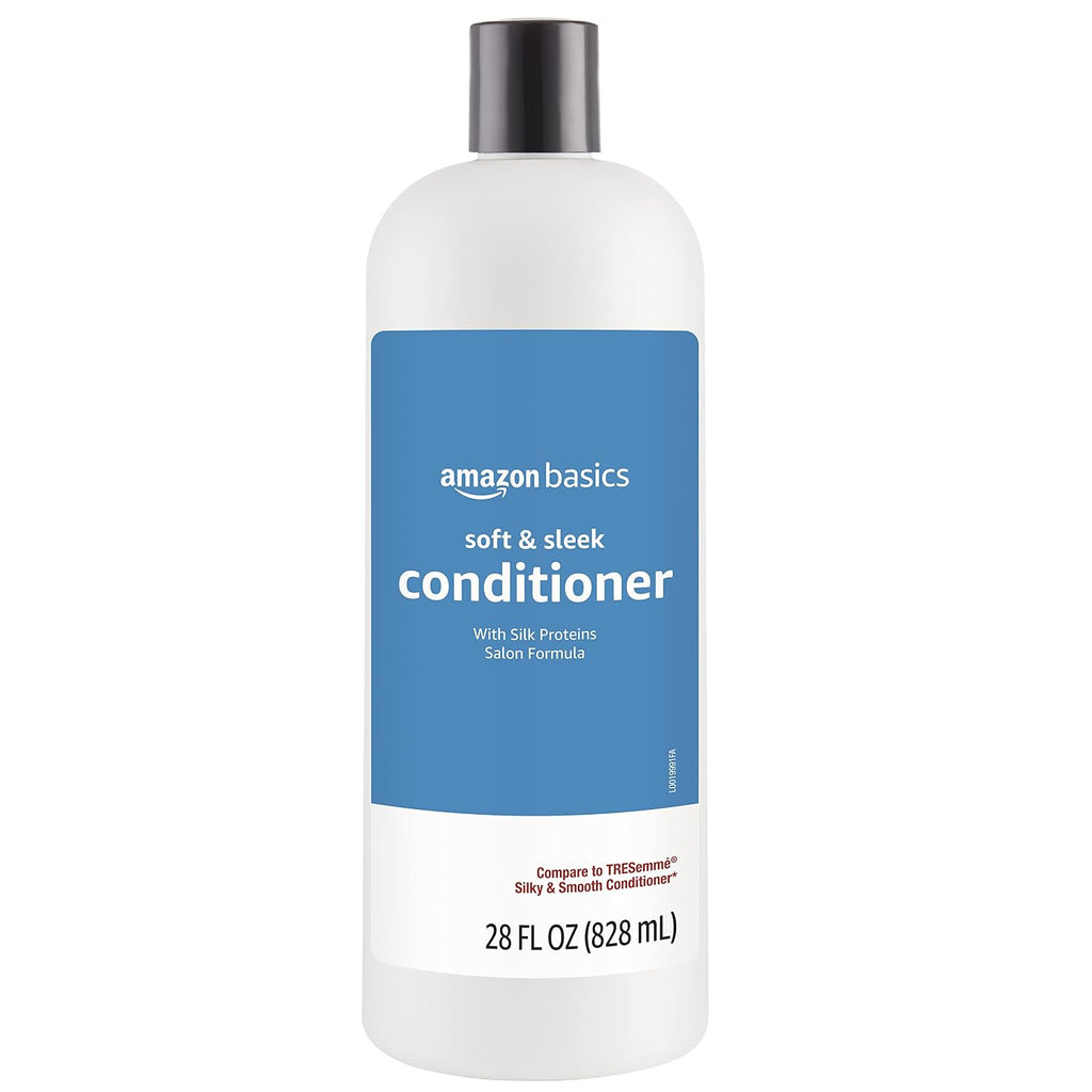 Amazon Basics Soft & Sleek Anti-Frizz Conditioner For Dry Or Damaged Hair With Argan Oil & Silk Proteins, 28 Fluid Ounce