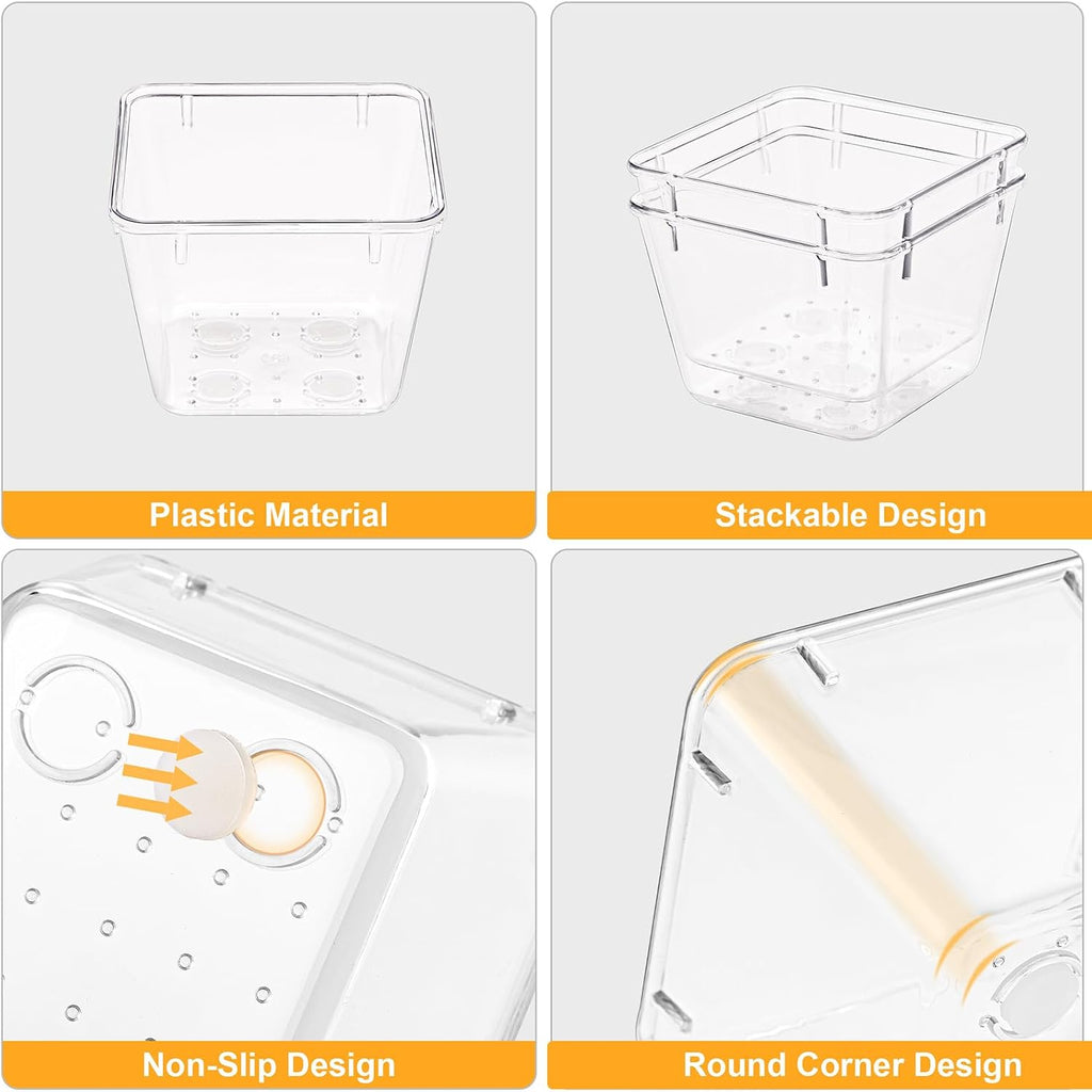 Smartake 13-Piece Drawer Organizers With Non-Slip Silicone Pads, 5-Size Desk Bathroom Drawer Organizer Trays Storage Tray For Makeup, Jewelries, Utensils In Bedroom Dresser, Office And Kitchen, Clear