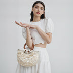 Shell Purse For Women Girls, Seashell Beaded Clutch Bag For Women 2026, Luxury Mother-Of-Pearl Handmade Top Handle Bag Beach Wedding Evening Party Handbag For Summer Resort Vacation