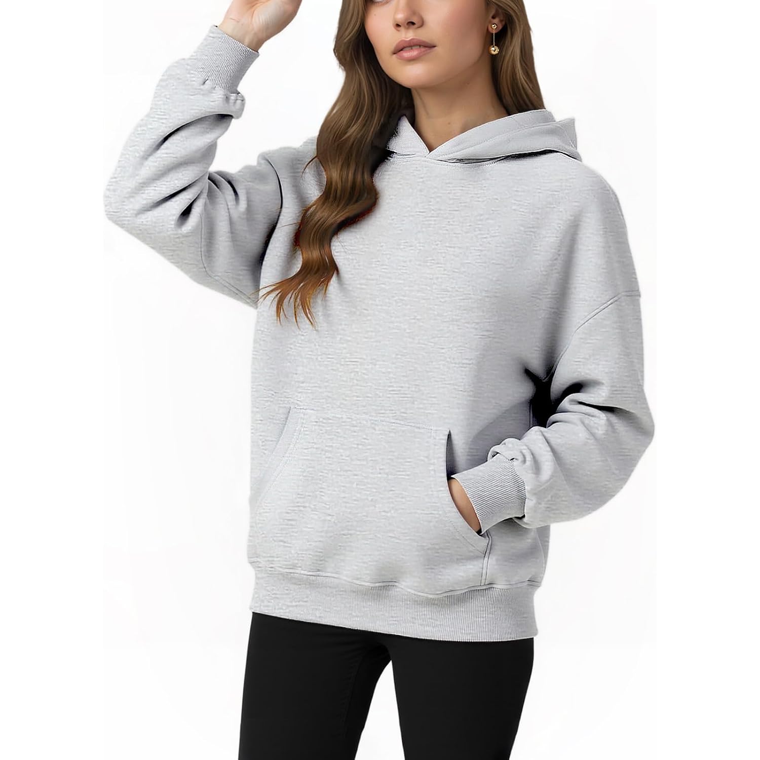 Womens Hooded Hoodies Sweatshirts - Long Sleeve Crewneck Sweaters With Pocket 2026 Fashion Spring Oversized Clothes