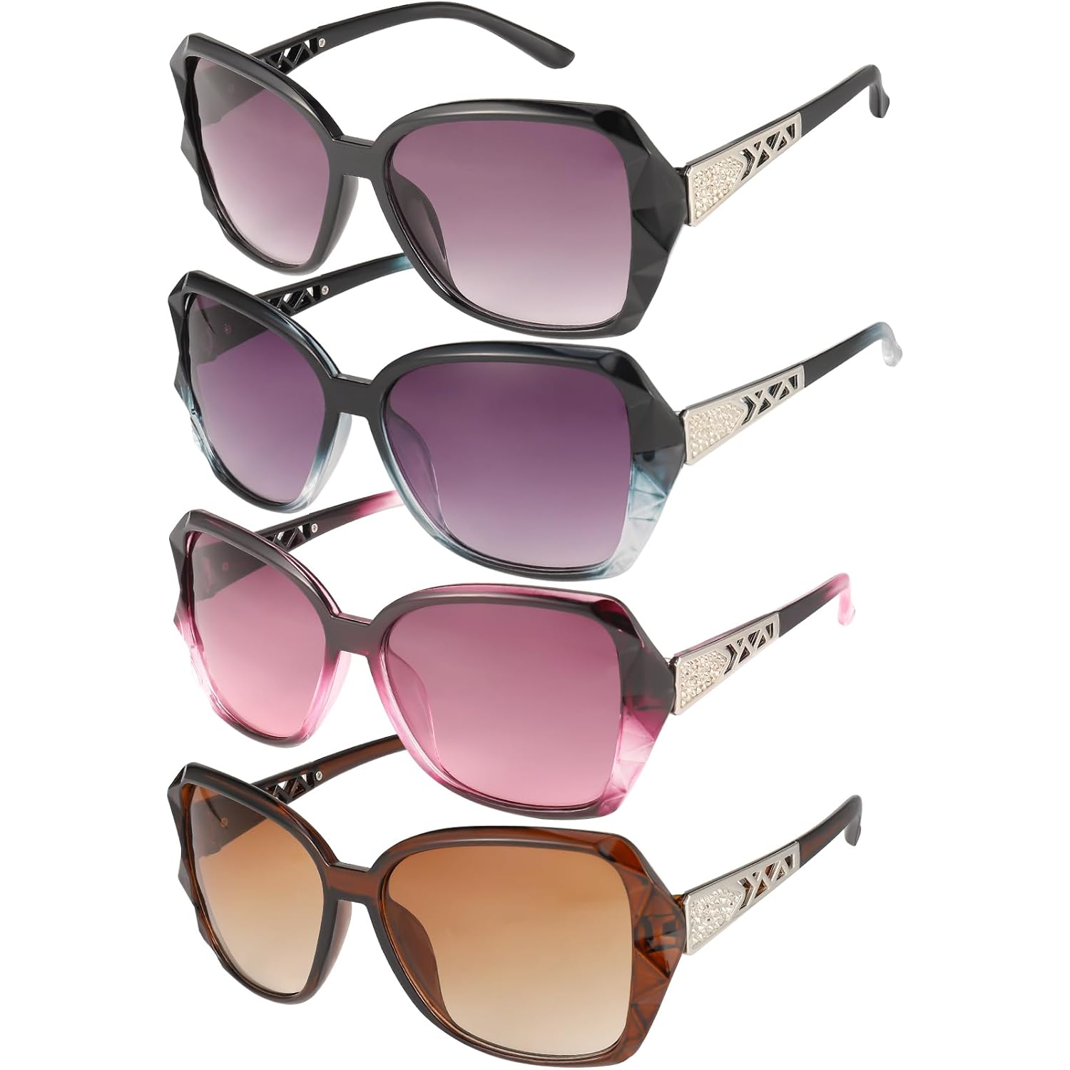 3/4 Pcs Women Large Sunglasses UV 400 Glasses Oversized Classic Trend Ladies Sunglasses with Shiny Large Frame