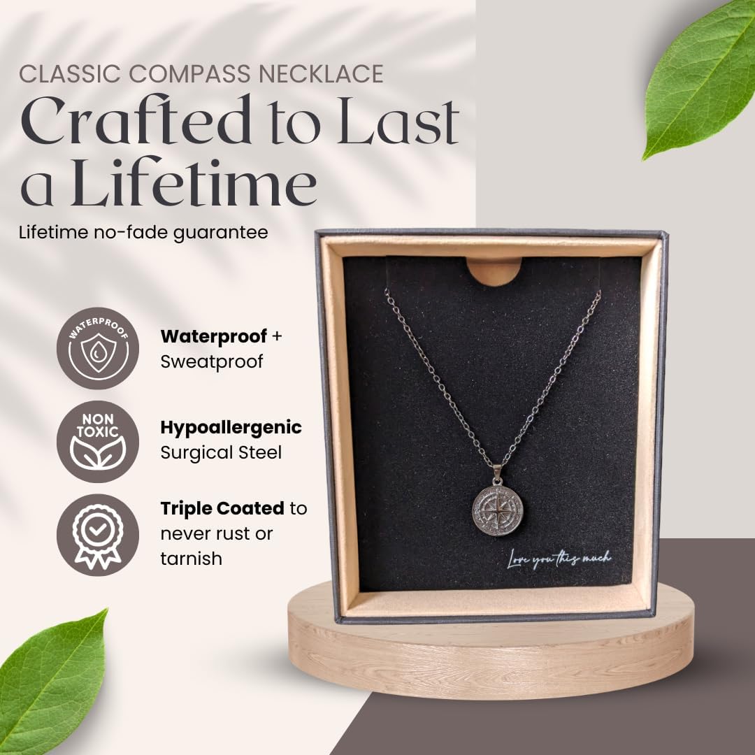 Love You This Much Compass Necklace - Graduate Gift for Him, Best Graduation Gift