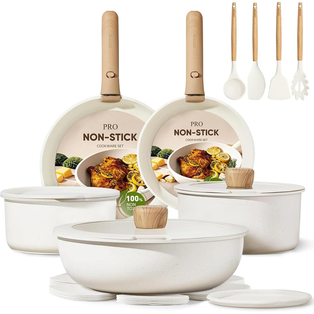Carote 19Pcs Pots And Pans Non Stick, Cookware Sets Detachable Handle, Induction Kitchen Pots And Pans,Nonstick Cooking Set, Oven/Dishwasher/Fridge Safe, Space Saving