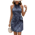 Light Dot Women'S Summer Dress Dot Print Halter Neck Tie Waist Casual Zipper Back Sundress Vacation Outfits