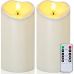 Raycare 6"X3" Outdoor Waterproof Flameless Candles With Remote And Timer, Battery Operated Led Electric Fake Pillar Candle For Christmas Home Wedding Decor, Ivory White, Set Of 2