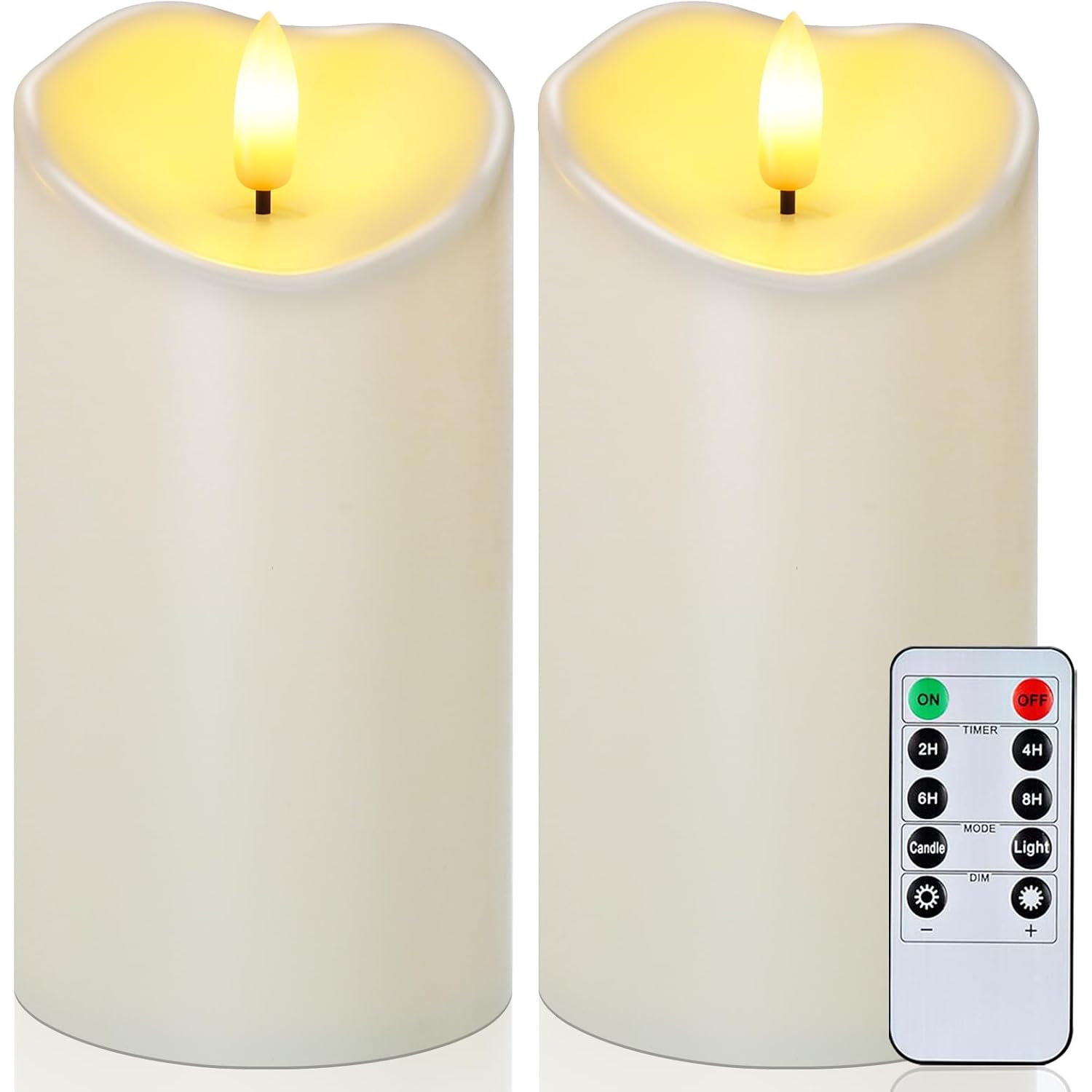 Raycare 6"X3" Outdoor Waterproof Flameless Candles With Remote And Timer, Battery Operated Led Electric Fake Pillar Candle For Christmas Home Wedding Decor, Ivory White, Set Of 2