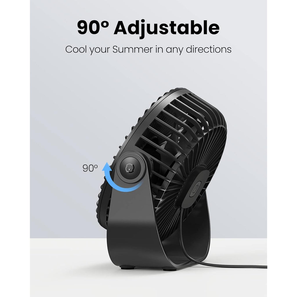 Gaiatop Usb Desk Fan, 3 Speeds Strong Airflow, 5.5 Inch Portable 90° Rotate Quiet Cooling, Small Personal Table Fans For Bedroom Home Office Travel Black