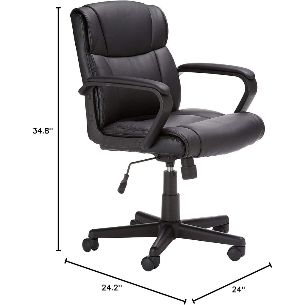 Amazon Basics Office Task Chair With Adjustable Height, 360° Swivel, Padded Armrests, Mid-Back, Rolling, 275 Pound Capacity, 24.2"D X 24"W X 34.8"H, Black Faux Leather