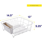 Dish Drying Rack & Cutlery Holder 2 Piece Set - Compact Sink-Fitting Dish Drainer With Rubberized Undercoating, Space-Saving Kitchen Organizer For Plates, Cups, Bowls & Utensils In Sink, Silver