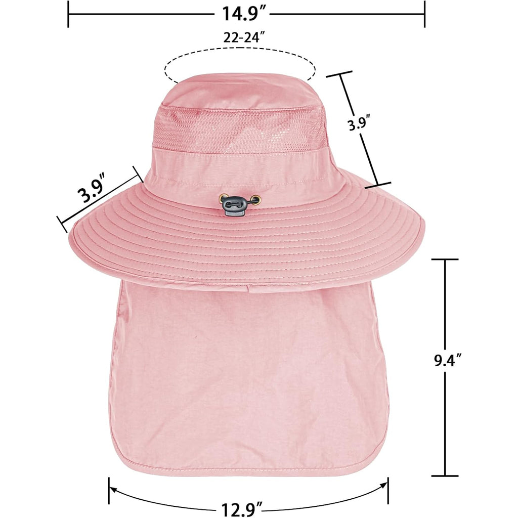 Sun Hats for Men Women Fishing Hat UPF 50+ Breathable Wide Brim Bucket Hats Summer UV Protection Safari Hat with Neck Flap Pink