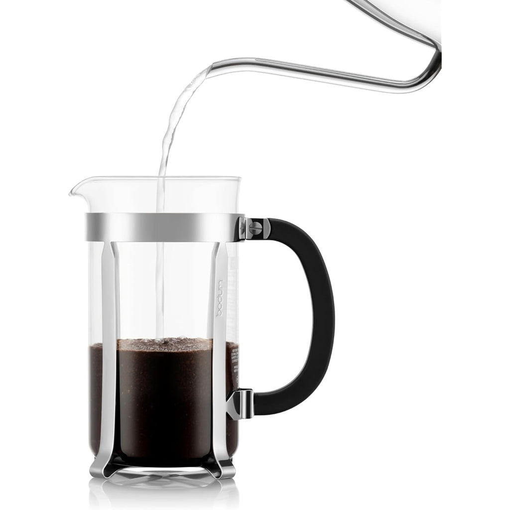 Bodum 34oz Chambord French Press Coffee Maker, High-Heat Borosilicate Glass, Polished Stainless Steel – Made in Portugal