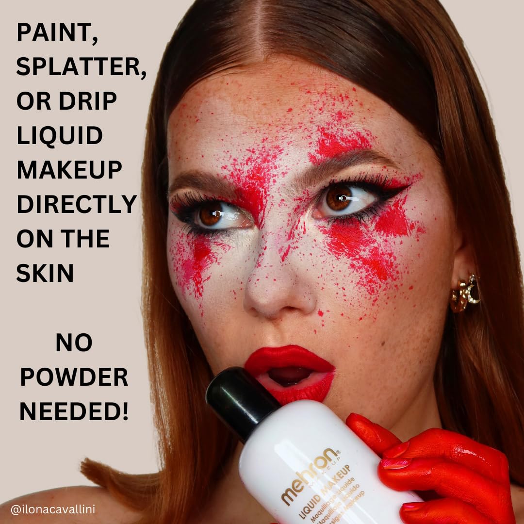 Mehron Makeup Liquid Makeup | Face Paint and Body Paint Perfect for Halloween, Cosplay I Air Brush Compatible Body Paint (1 oz) (RED)
