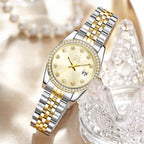 Shengke Women'S Crystal Accented With Solid Alloy Steel Band Watch Elegant Dress Quartz Calendar Watches For Women
