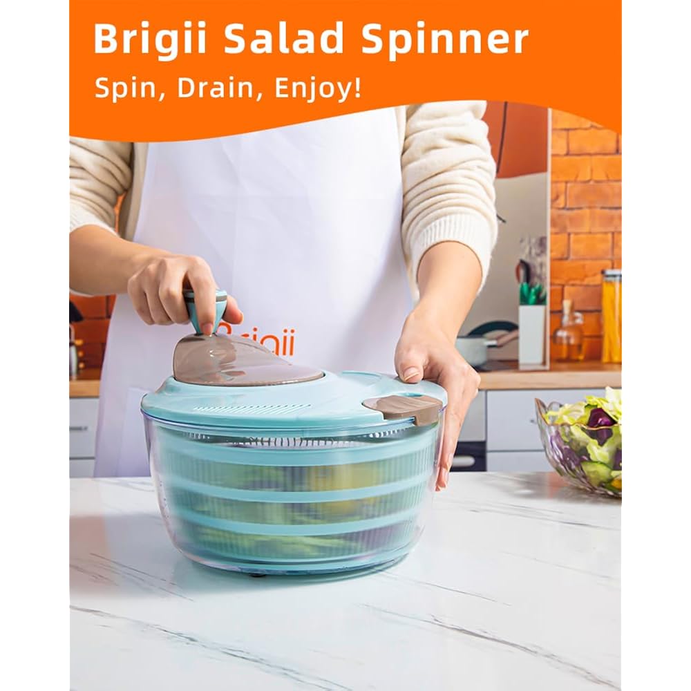 Brigii Salad Spinner, 4.24 Quart Lettuce Spinner With Double Drainage Holes, Salad Dryer For Washing, Spinning, And Draining Greens, Fruits, And Vegetables