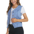 Women'S Sleeveless Denim Vest V Neck Button Down Jean Vest Top Waistcoat Jacket