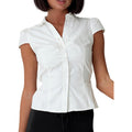 Seyumixi Y2K Button Up Shirt Women Short Sleeve V Neck Cropped Blouse Slim Fitted Collared Top Cute Preppy Coquette Tops