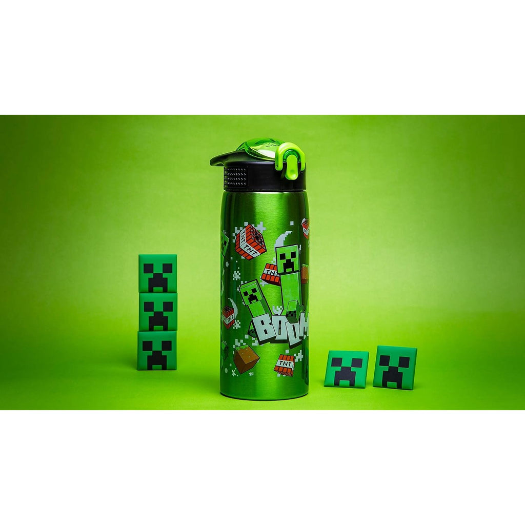 Zak Designs Minecraft Water Bottle For Travel And At Home, 19 Oz Vacuum Insulated Stainless Steel With Locking Spout Cover, Built-In Carrying Loop, Leak-Proof Design (Creeper)