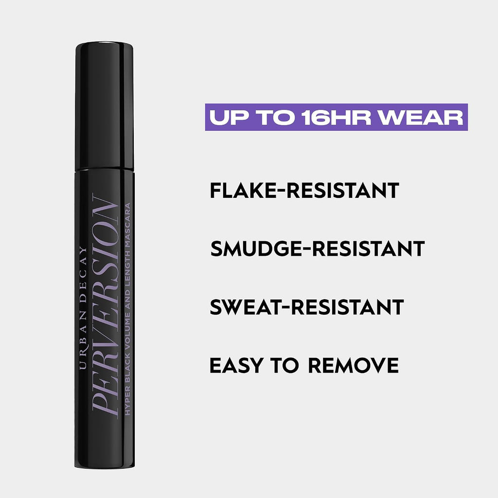 Urban Decay Perversion Volumizing Mascara - Black Lengthening & Volumizing Mascara, Smudge-Resistant, Flake-Free, Up To 16Hr Wear, Buildable, Curls & Separates Lashes, Vegan Formula, Cruelty-Free