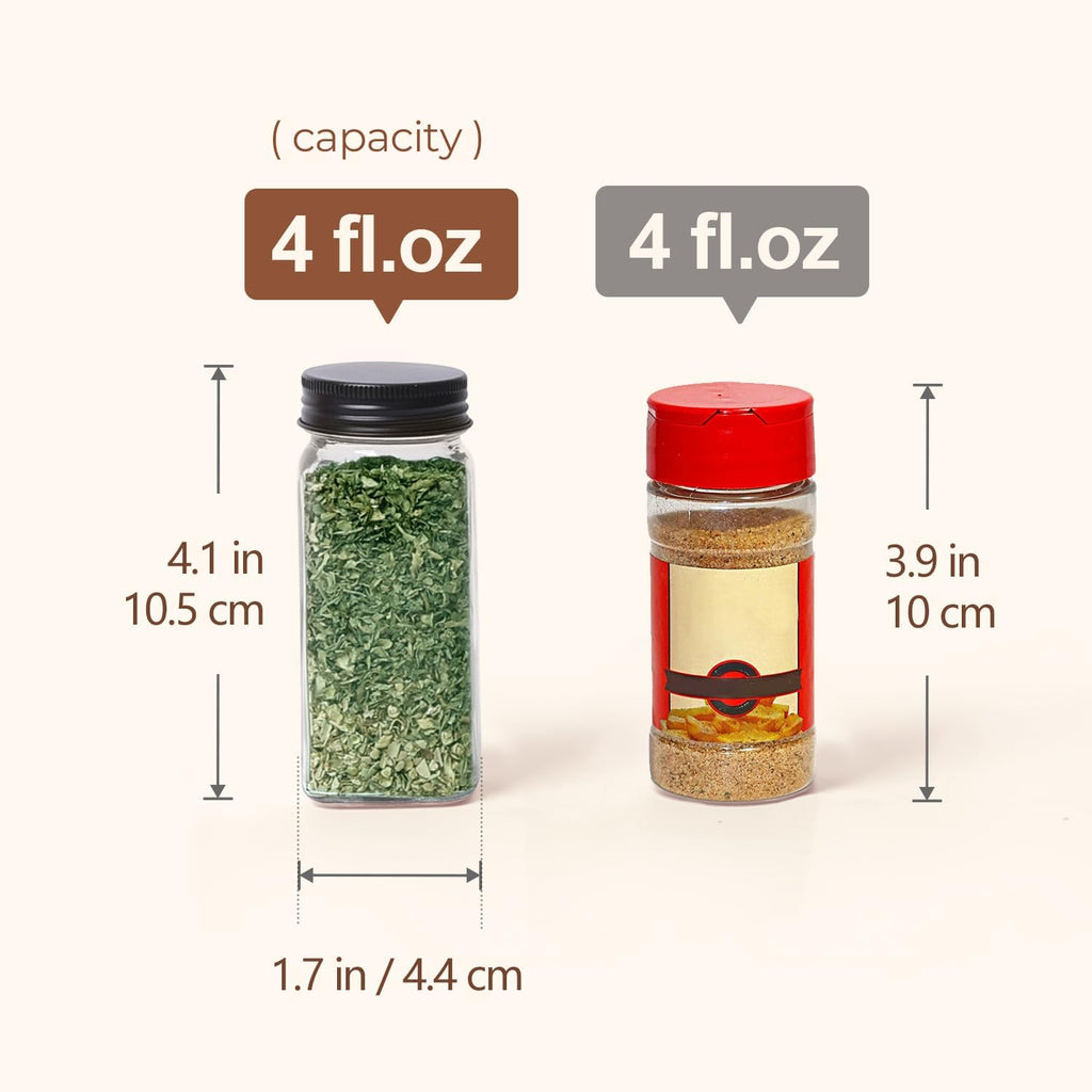 Comsaf Glass Spice Jars With With Labels 4 Oz 6 Pack Small Square | Empty Containers, Seasoning Herb Powder, Salt Pepper Chili, Spice Rack Organization, Kitchen Cabinet Storage, Funnel Included