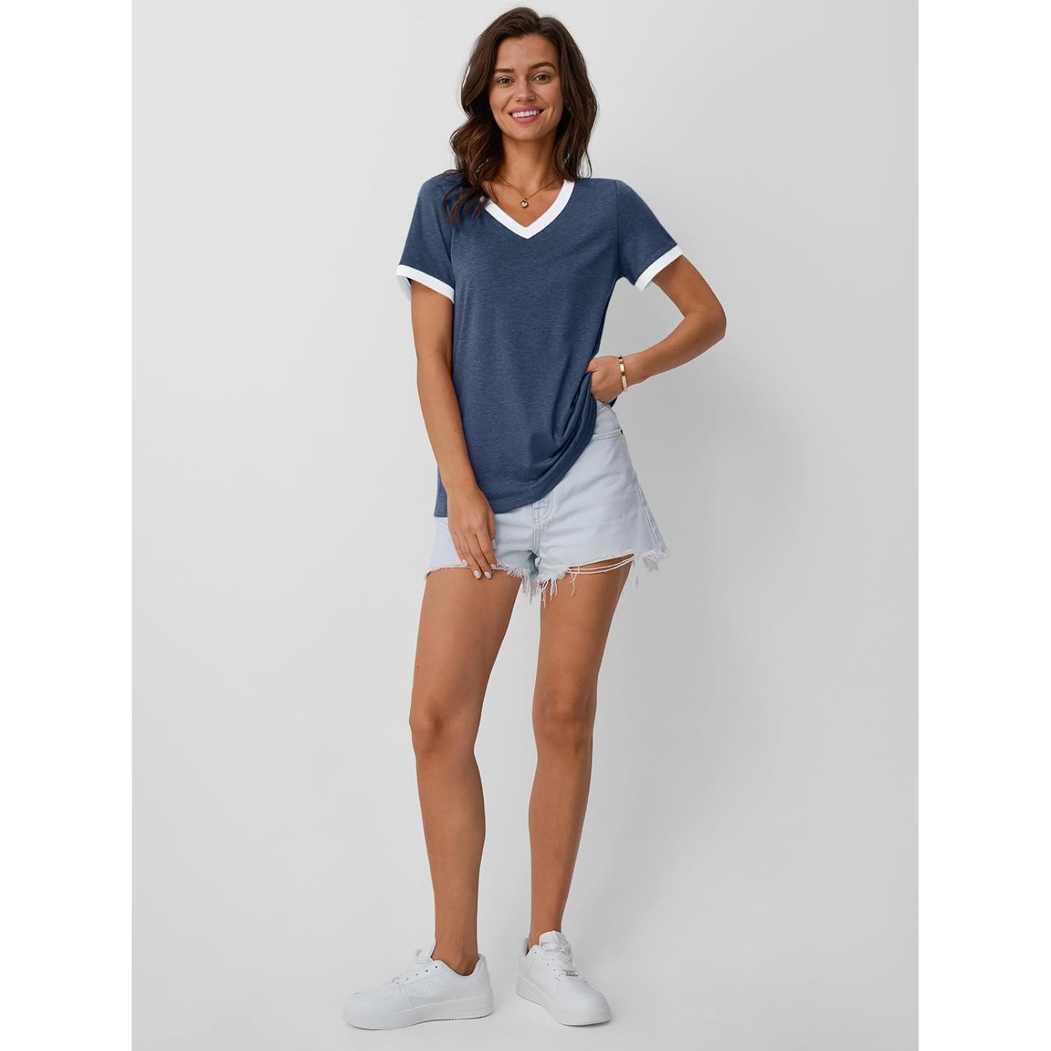 Womens Short Sleeve T-Shirts Summer Tops Casual Soft Tunic V Neck Basic Workout Clothes Spring Fashion Outfits 2026